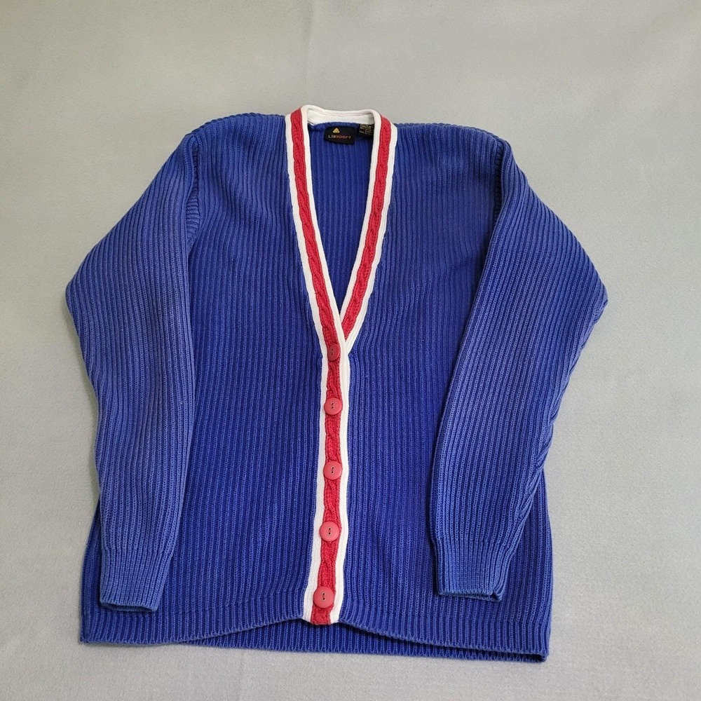 VTG Liz Sport Liz Claiborne Red White‎ Blue Sweater Cardigan Women's S Cotton